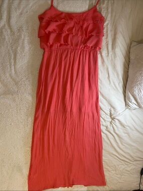 Lily Rose Coral Pink Ruffle-Front Midi Dress